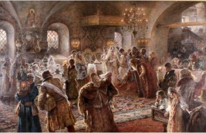 Foto. 1.  Perkawinan Adat Rusia, Konstantin Egorovick Makowsky (1881) (Sumber: Bagian Pengelolaan  Seni Budaya dan Tata Graha, Sekretariat Presiden) 