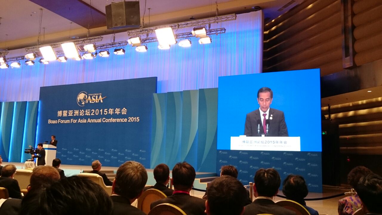 Presiden Jokowi saat tampil sebagai pembicara di Boao Forum for Asia, di Hainan, RRT, Sabtu (28/3)