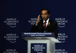Presiden Jokowi membuka World Economic Forum - East Asia, di Hotel Sangri-La, Jakarta, Senin (20/4)