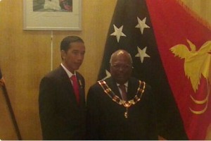 Presiden Jokowi diterima PM Papua Nugini Martin O'Neill, di Port Moresby, Senin (11/5) malam