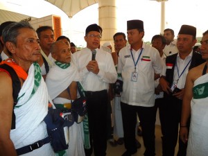 Menteri Agama Lukman Hakim Saifuddin mengunjungi para jemaah haji Indonesia, di Daker Mekkah, Arab Saudi, Jumat (11/9)