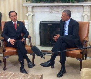 Presiden Jokowi bertemu dengan Presiden AS Barack Obama, di White House, Washington DC, AS, Selasa (27/10) pagi WIB