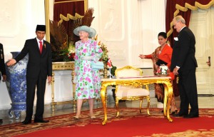 Presiden Jokowi dan Ibu Negara Iriana menerima kunjungan Putri Margrethe II dan Pangeran Consor dari Denmark, di Istana Merdeka, Jakarta, Kamis (22/10) siang
