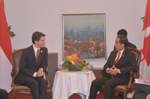 Presiden Jokowi menerima kunjungan PM Kanada Justin Trudeau, di Hotel IC Santai, Antalya, Turki, Minggu (15/11) pagi