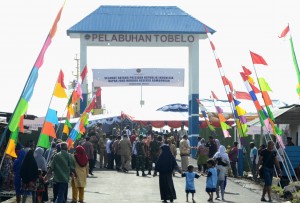 Pelabuhan Tobelo, salah satu pelabuhan yang akan diresmikan oleh Presiden Jokowi, di Maluku Utara, Rabu (6/4) ini