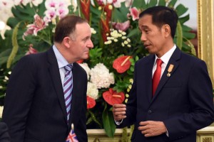 Presiden Joko Widodo (Jokowi) menerima kunjungan PM Selandia Baru John Key dan Istrinya Bronagh Key di Istana Merdeka, Jakarta Senin (18/7) sore.