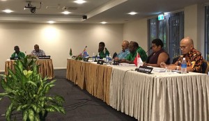 Dubes Desra Percaya (paling kanan) saat menghadiri KTT MSG, di Kepulauan Solomon, Kamis (14/7)