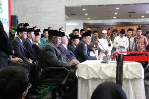 Menteri Agama Lukman Hakim Saifuddin pada konferensi pers usai Sidang Isbat 1 Syawal 1437H, Senin (4/7), di Kantor Kemenag, Jakarta.
