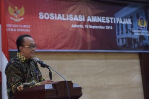 Sosialisasi Amnesti Pajak di lingkungan Sekretariat Kabinet, yang diselenggarakan di aula lantai 1 Gedung III Kemensetneg, Kamis (15/9) pagi.