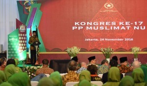 President Jokowi delivers a remarks at the Opening of the 17th Congress of Muslimat Nahdlatul Ulama, at Hajj Dormitory, Pondok Gede, East Jakarta, on Thursday (24/11) (Picture: Public Relations Office/Jay) 