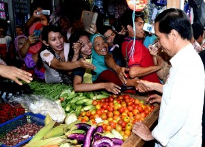 Presiden Jokowi memantau harga cabe, di Pasar Kajen, Kota Pekalongan, Jateng, Senin (9/1) pagi. (Foto: BPMI Setpres)