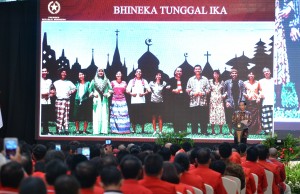 Presiden Joko Widodo saat memberikan sambutan pada HUT ke-18 PKPI di Hotel Darmawangsa, Jakarta, Minggu (15/1) pagi. (Foto: Humas/Jay)