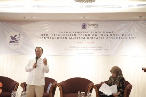 Dirjen Penguatan Inovasi Kemenristek dan Dikti menyampaikan paparan dalam forum Bakohumas di Hotel Oria, Jakarta (12/7)