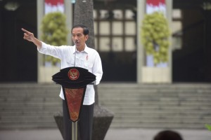 Presiden Jokowi saat berikan sambutan pada acara Kongres Pancasila IX yang diselenggarakan di Halaman Balairung UGM, Sleman, DI Yogyakarta, Sabtu (22/7) pagi. (Foto: Humas/Anggun)