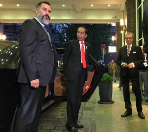 President Jokowi arrives at Steigenberger Hotel in Hamburg