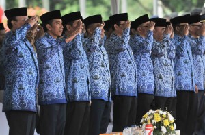 Presiden Jokowi menghadiri Upacara Peringatan HUT Korpri ke-46, di Silang Monas, Jakarta, Rabu (29/11) pagi. (Foto: Rahmat/Humas)