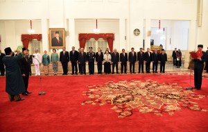 Suasana prosesi pelantikan Kepala Badan Sandi dan Siber Djoko Setiono di Istana Negara, Jakarta, 3 Januari 2018.