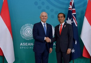 Presiden Jokowi dan PM Turnbull mengadakan pertemuan bilateral di sela-sela Konferensi Tingkat Tinggi ASEAN-Australia Special Summit 2018, di International Convention Centre, Sydney, Sabtu (17/3). (Foto: BPMI)