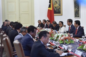Presiden Jokowi memimpin delegasi RI dalam pertemuan bilateral dengan delegasi Timor Leste, di Istana Kepresidenan Bogor, Jabar, Kamis (28/6) sore. (Foto: JAY/Humas)