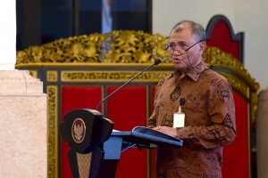 KPK Chairman Agus Rahardjo delivers a report during the Submission of Corruption Prevention Acts Documents for 2019-2020 period, at the State Palace, Jakarta, Wednesday (13/3). (Photo by: Oji/PR)