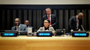 Indonesian Minister of Foreign Affairs Retno Marsudi attends the UN Forum on Palestine, at the UN Headquarters, New York, Thursday (4/4). (Photo by: Ministry of Foreign Affairs)