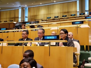 Minister of Foreign Affairs Retno Marsudi speaks at the United Nations General Assembly, Tuesday (2/4). Photo by: Ministry of Foreign Affairs.  