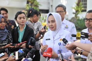 Kepala BMKG Dwikorita Karnawati menjawab wartawan usai menghadiri Pembukaan Rakornas BMKG 2019, di Istana Negara, Jakarta, Selasa (22/7) siang. (Foto: JAY/Humas)