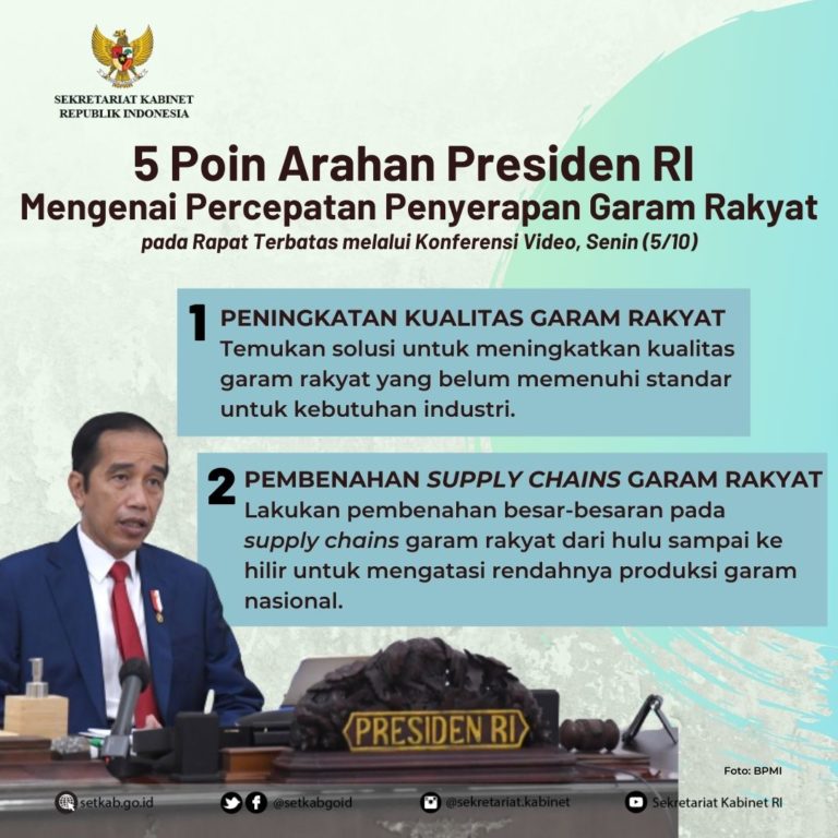 5 Arahan Presiden Joko Widodo pada Rapat Terbatas mengenai Percepatan Penyerapan Garam Rakyat, Senin (5/10)