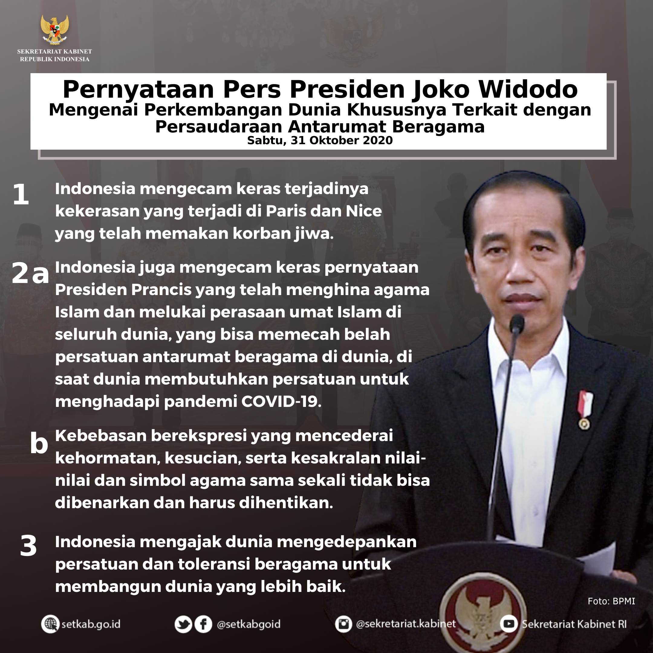 Pernyataan Pers Presiden Joko Widodo Usai Bertemu Para Pemuka Agama di Indonesia, Sabtu (31/1)