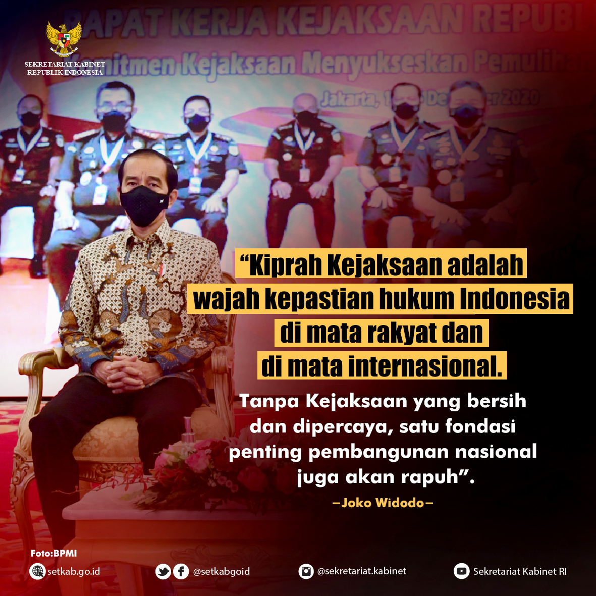 Pesan Presiden Joko Widodo pada Peresmian Pembukaan Rapat Kerja Kejaksaan Republik Indonesia Tahun 2020