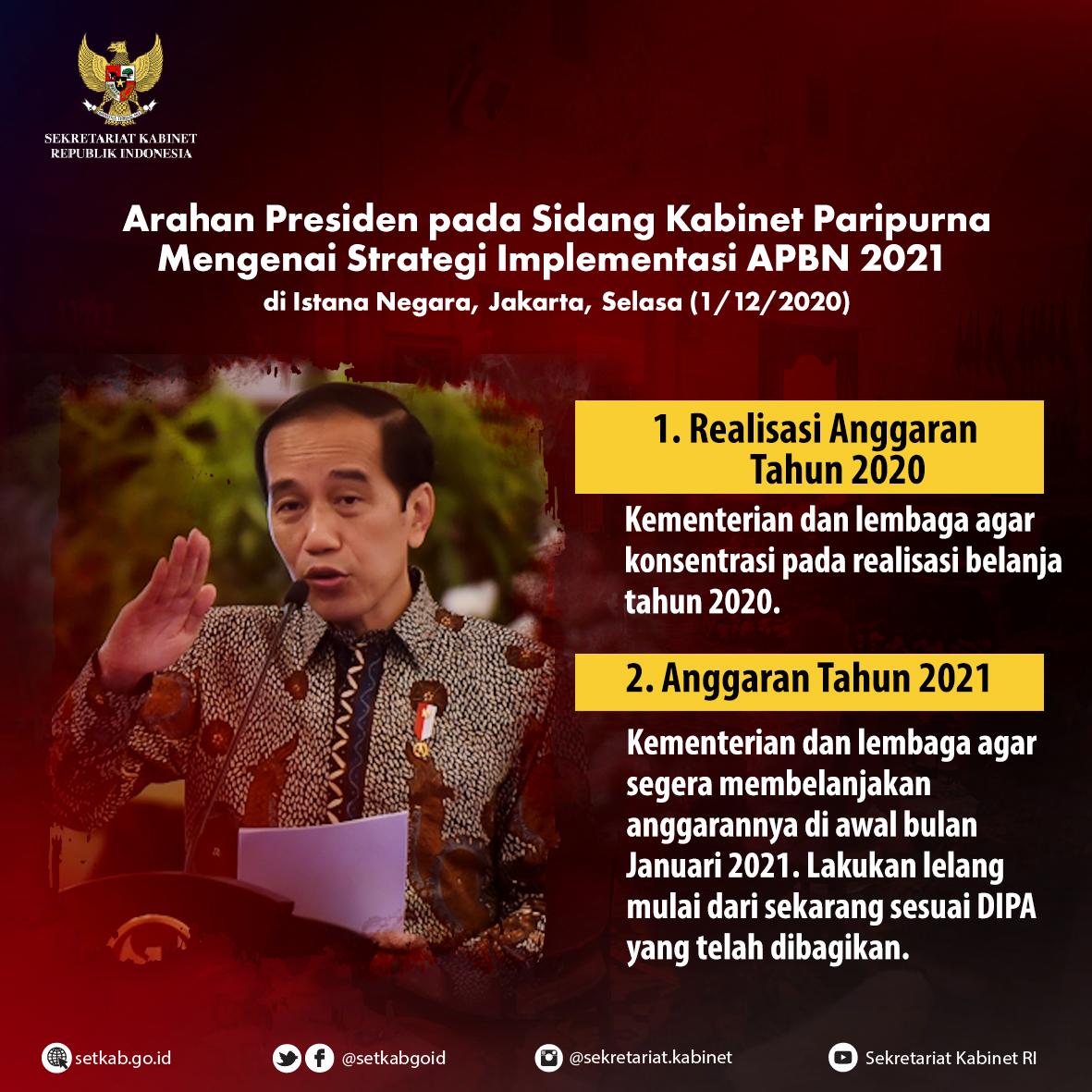 Arahan Presiden Joko Widodo mengenai Strategi Implementasi APBN 2021