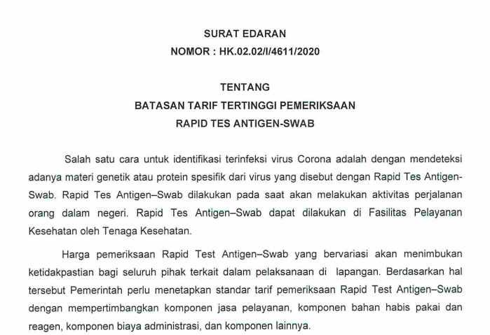 Gov T Sets Highest Tariff For Rapid Test Antigen Swab Contoh Surat Pemberitahuan Secara Resmi Contoh Surat.