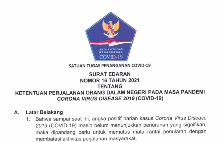 Surat Edaran Satgas COVID-19 Nomor 16 Tahun 2021