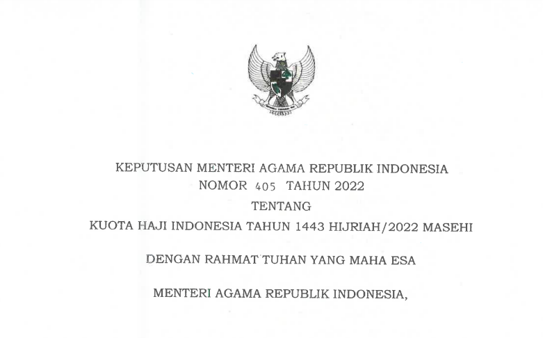 Keputusan Menag (KMA) Nomor 405 Tahun 2022