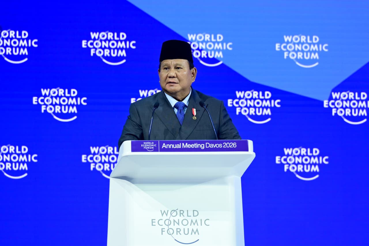Presiden Prabowo menegaskan komitmen Indonesia untuk membangun kesejahteraan rakyat yang berkeadilan melalui pemerintahan yang bersih, ekonomi terbuka, dan peran aktif dalam menjaga perdamaian dunia alam pidato kunci pada World Economic Forum (WEF) Annual Meeting 2026 di Davos, Swiss, Kamis, 22 Januari 2026.