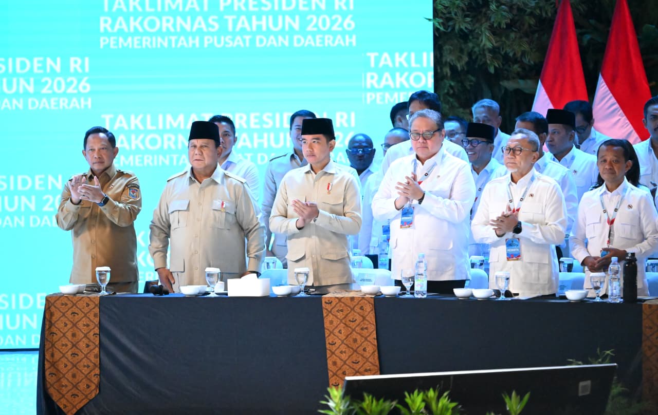 Presiden Prabowo secara resmi membuka Rapat Koordinasi Nasional (Rakornas) Pemerintah Pusat dan Daerah Tahun 2026 yang digelar di Sentul International Convention Center (SICC), Kabupaten Bogor, Provinsi Jawa Barat, pada Senin, 2 Februari 2026.