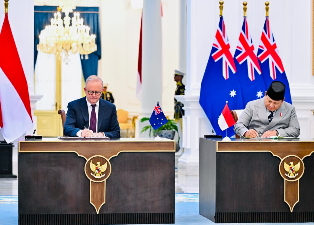Prabowo Subianto dan Perdana Menteri (PM) Australia melakukan penandatanganan Traktat Keamanan Bersama di Istana Merdeka, Jakarta, pada Jumat, 6 Februari 2026.