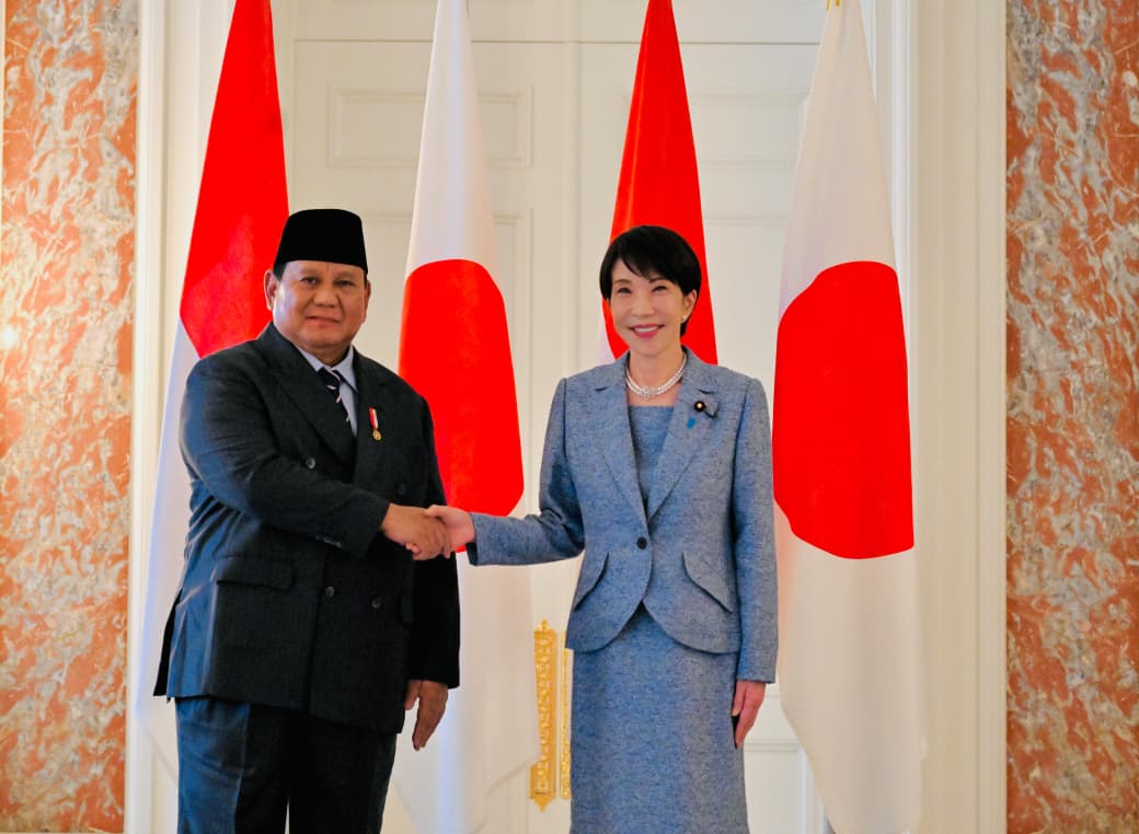 Presiden Prabowo Subianto disambut oleh Perdana Menteri (PM) Jepang Sanae Takaichi di Istana Akasaka, pada Selasa, 31 Maret 2026.