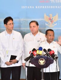 Menteri Energi dan Sumber Daya Mineral (ESDM), Bahlil Lahadalia, memberikan keterangannya kepada awak media di Kompleks Istana Kepresidenan, Jakarta, pada Rabu, 8 April 2026.