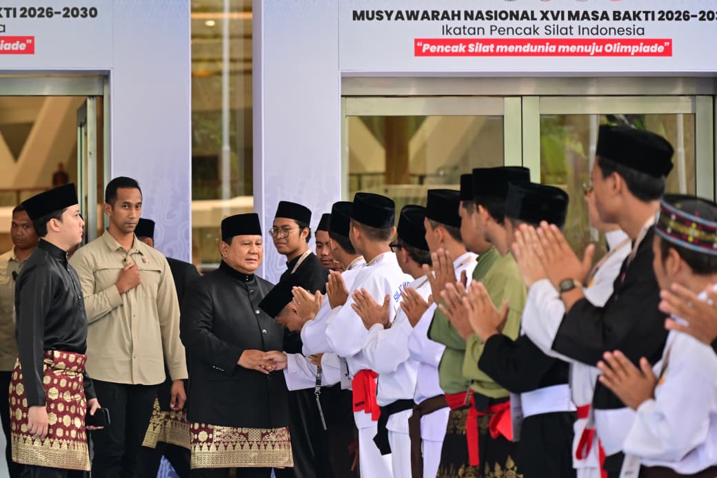Presiden Prabowo menghadiri Musyawarah Nasional (Munas) XVI Ikatan Pencak Silat Indonesia Masa Bakti 2026–2030 di Jakarta International Convention Center (JICC), Jakarta, pada Sabtu, 11 April 2026.