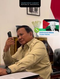 Presiden Prabowo Subianto menerima sambungan telepon dari Presiden Palestina, Mahmoud Abbas, di Jakarta pada Senin malam, 15 Juni 2026.