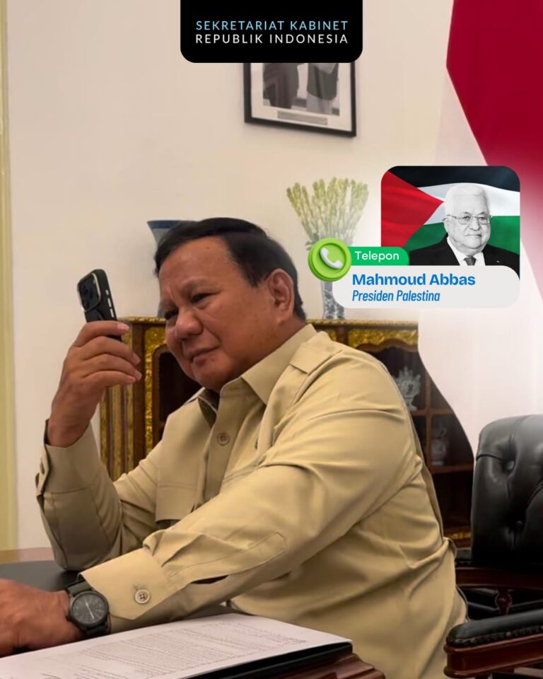 Presiden Prabowo Subianto menerima sambungan telepon dari Presiden Palestina, Mahmoud Abbas, di Jakarta pada Senin malam, 15 Juni 2026.