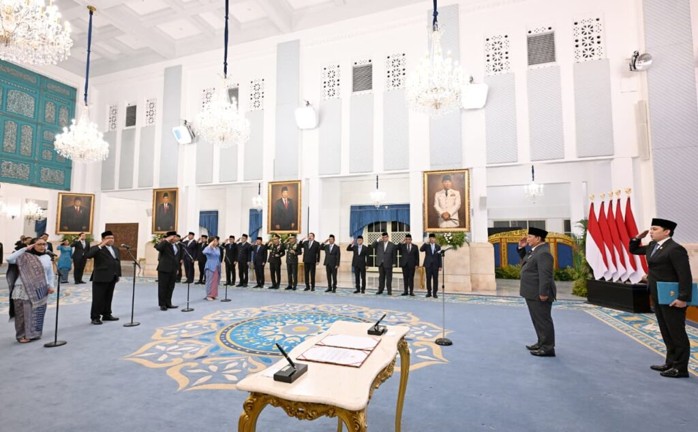 President Prabowo Subianto inaugurates high-ranking officials at State Palace, Jakarta, on Monday (06/08).