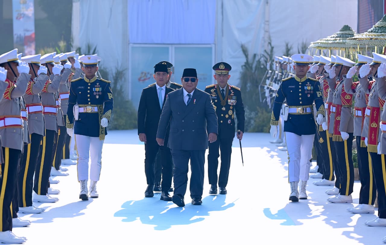 Presiden Prabowo Subianto memimpin Upacara Peringatan ke-80 Hari Bhayangkara Tahun 2026 di Lapangan Satuan Latihan Korbrimob, Cikeas, Kabupaten Bogor, pada Rabu, 1 Juli 2026.