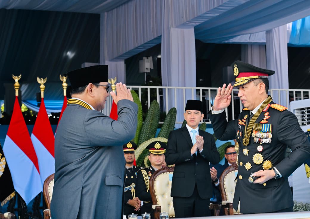 Presiden Prabowo menghadiri Upacara Peringatan ke-80 Hari Bhayangkara Tahun 2026 yang digelar di Lapangan Satuan Latihan Korbrimob, Cikeas, Kabupaten Bogor, pada Rabu, 1 Juli 2026.