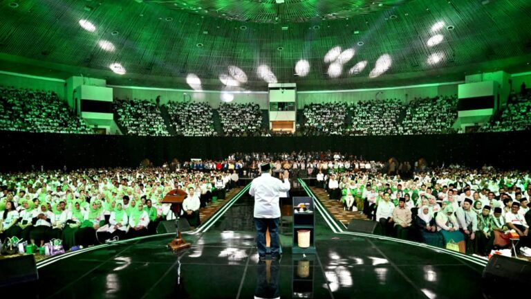 Presiden Prabowo Subianto menghadiri peringatan Hari Lahir (Harlah) Partai Kebangkitan Bangsa (PKB) ke-28 yang digelar di Jakarta International Convention Center (JICC), Jakarta, pada Kamis, 23 Juli 2026.